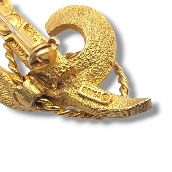 Vintage Roma Brushed Textured Gold Tone Abstract Swirl Brooch Pin Signed - Picture 6 of 8